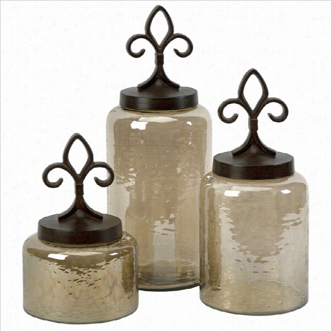 Imax Corporation Fleur-de-lis Lidded Jars (set Of 3)