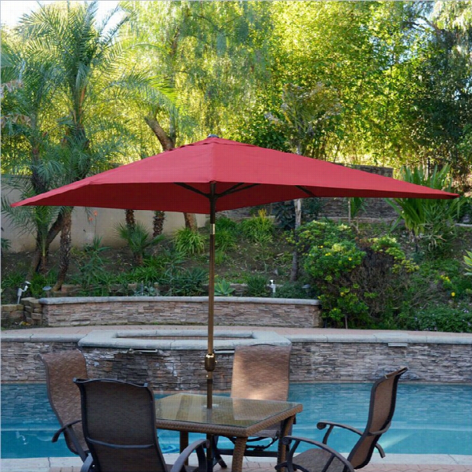 Jeco 6.5' X 10' Alminu M Pati Omarket Umbrella Tilt With Crank In Burgundy Fabric Champagne Pole