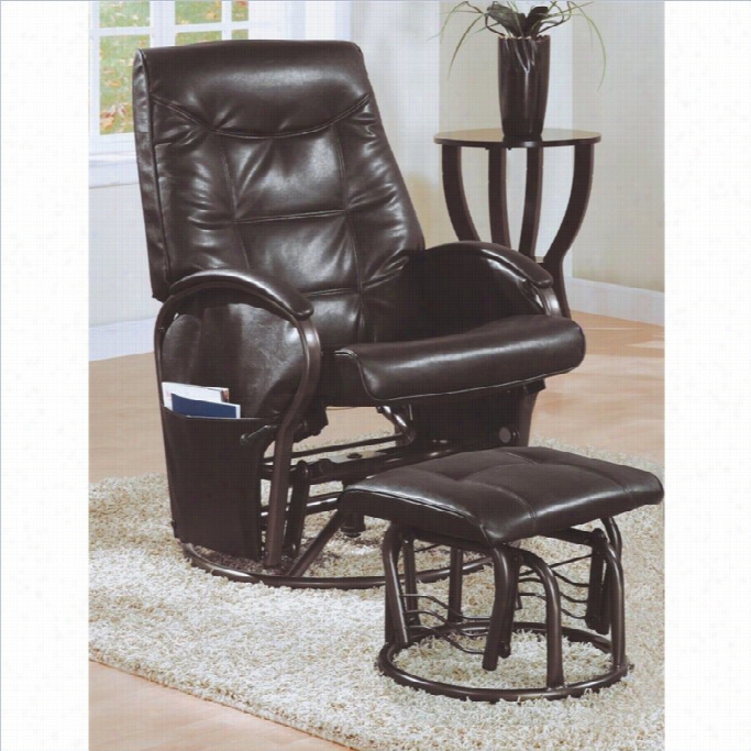 Monarch Swivel Rlcker Faux  Leather Recliner With Ottoman In Brown