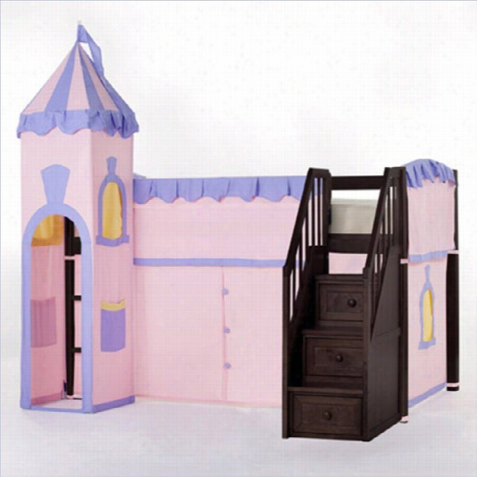 Ne Kids School House Princess Loft Bed With Stairs In Chocolatw