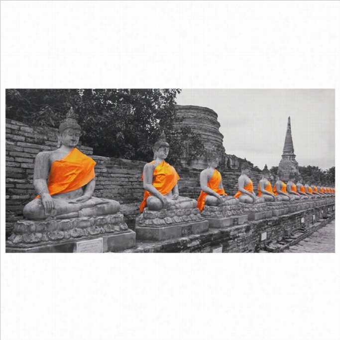 O Riental Furhiture Golden Buddha's Canvas Wall Art In Multicolor