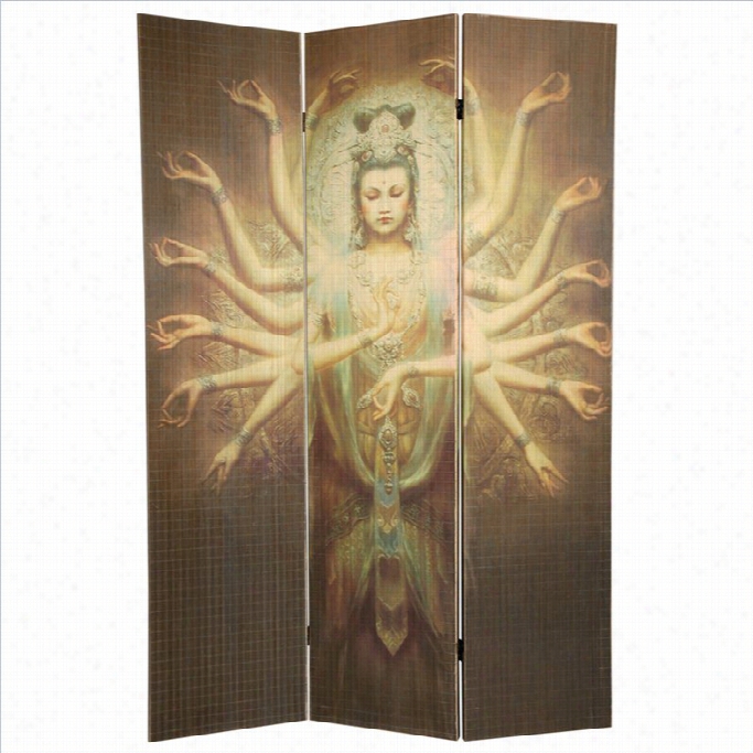 Oriental Thousand Cover Kwan Yin Bamboo Room Divider In Brown