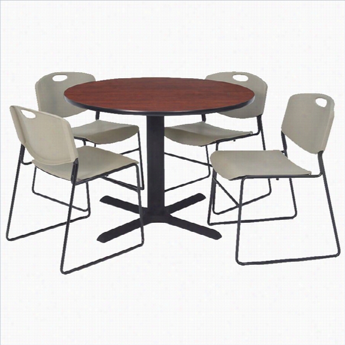 Rule Round Slab With 4 Zeng Stakc Chairs In Cherry And Grey-30