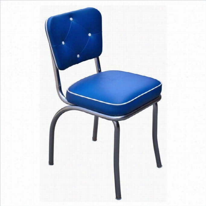 Richardson Seating Retro 1950s Chrome Diner Dining Char With Button Ttufted Back In Royal Blue