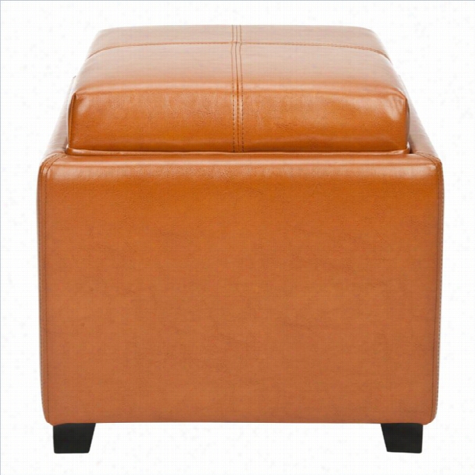 Safavieh Carter Leather Tray Ottoman In Saddle
