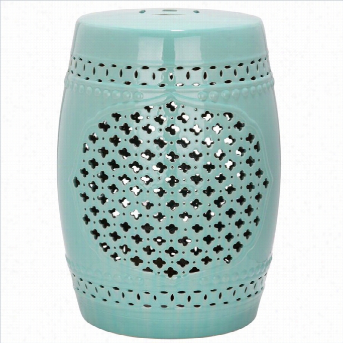 Safaviehquatrefoil Ceramic Garden Stoool In Light Blue