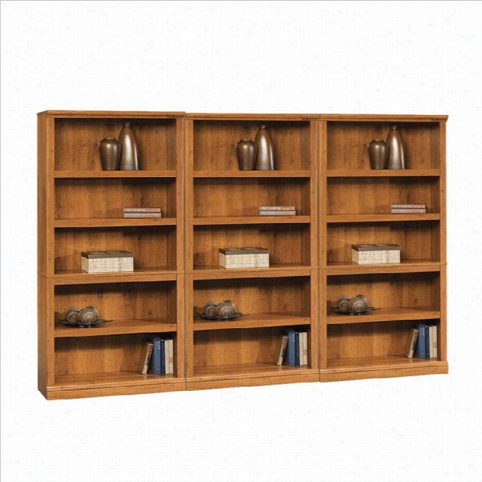 Sauder Select Five Shelf Wall Bookcase In Abbey  Oak Finish