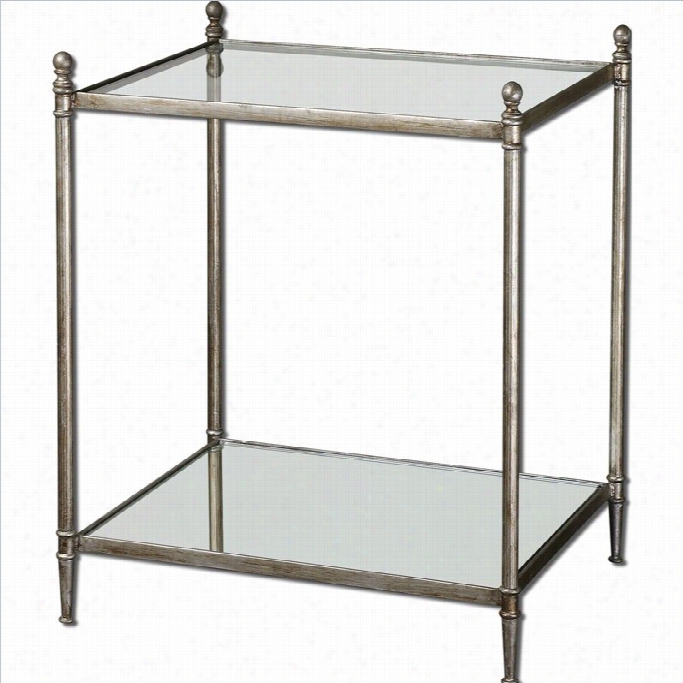 Uttermost Gannon Mirrored Glass End Table In Antiqued Silver