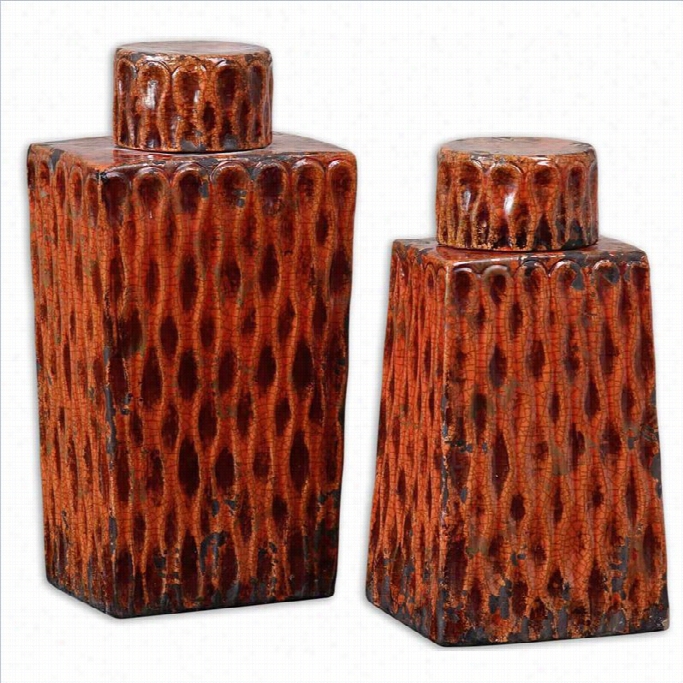 Uttermost Raisa Distressed Containers In Crackled Orange (set Of 2)