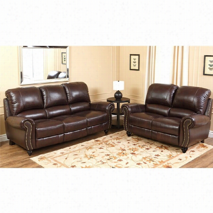 Abbyson Living Herzina Leather Pushback Reclining Sofa And Loveseat