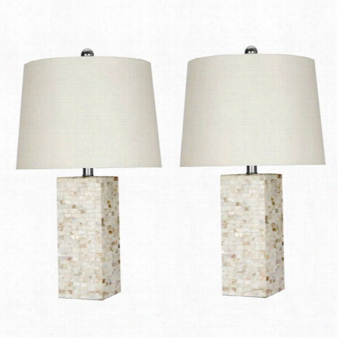 Abbyon Living Square Table Lamp In Mothr Of Pearl (set Of 2)
