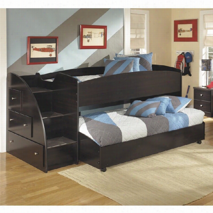 Ashley Embrace Wood Twin Left Lower And Upper Loft Bed In Merlot