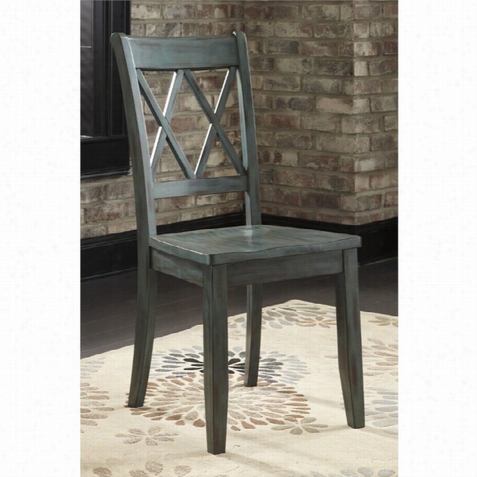 Ashley Mestler Dining Chair In Antique B1ue Nd Green