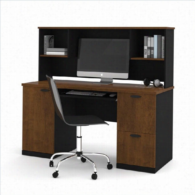 Bestarh Ampton Office Computer Desk With Hutch In Tuscany Brown & Blaack