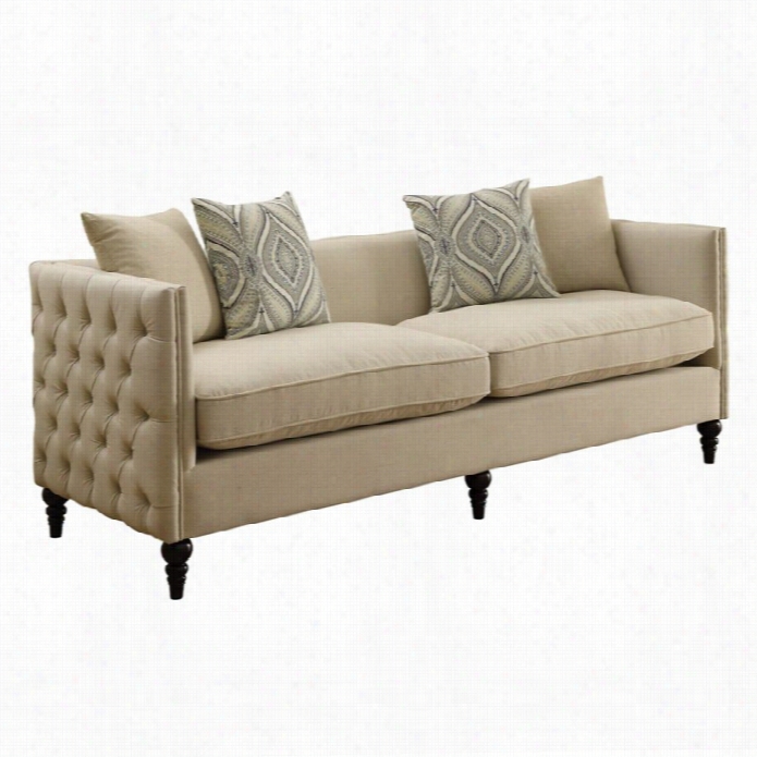 Coaster Claxxton Tufted Fabric Sofa In Beige