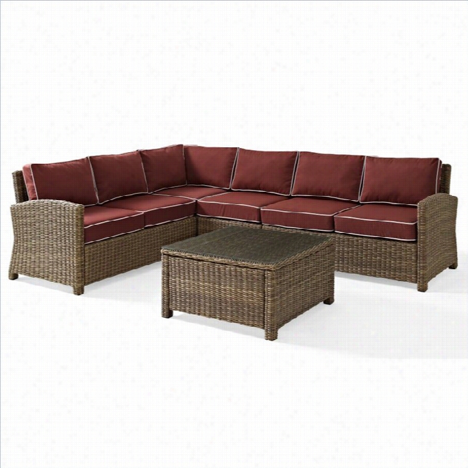 Crosley Furniture Bradenton 5 Piece Outdoor Wicker Seating Set With Sangria Cushions