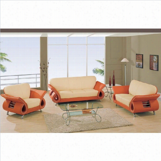 Global Furniture Usa Charles 3 Piece Leather Sofs Set In Beige