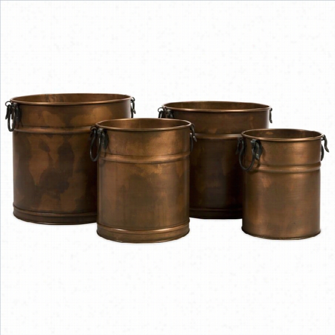 Imax Corporation Tauba Round Planters With Iron Handles In Large Boiler (set Of 4)