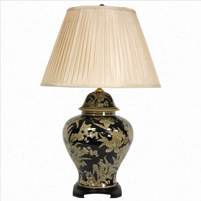 Oriental Ffurniture 28 Floral Bouquet Vae Lamp In Black And Tan