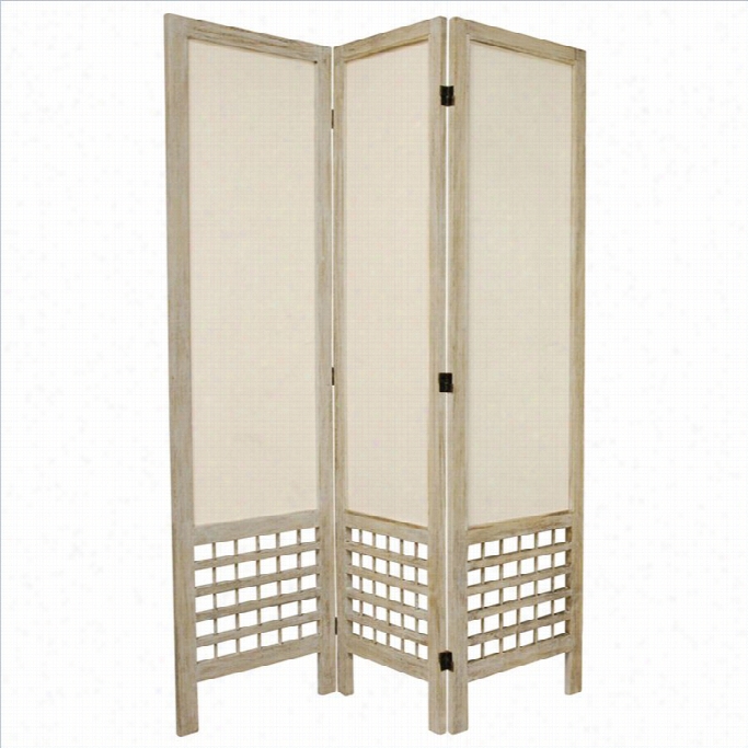 Oriental Furniture Tall Open Lattice 3 Panel Room Divide Rin White