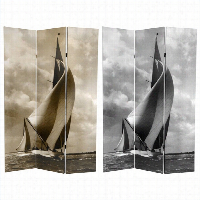 Oriental Sai Lboat Double Sided Room Divider In Black And White