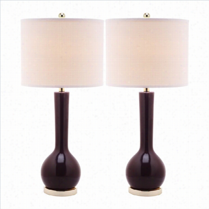 Sadavieh Mae Long Neck Eramic Table Lamp In Dark Purple (set Of 2)