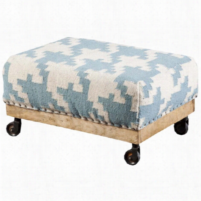 Surya Nailhead Ottoman In Teal And Ivory