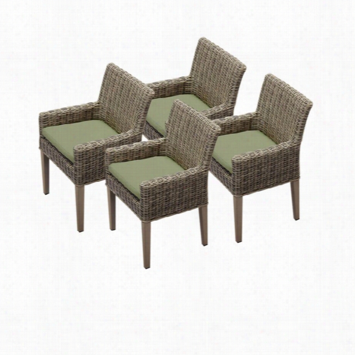 Tc  Cape Cod Wicekr Patio Arm Dining Chairs In Cilzntro (set Of 4)