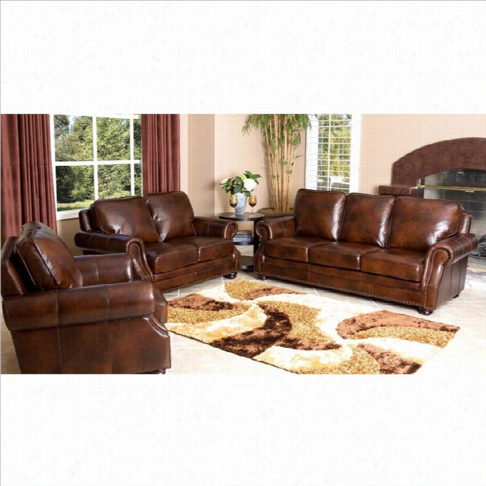 Abbyson Kar Ington 3 Piece Leather Sofa Set Ib Brow