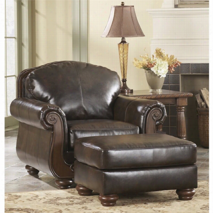 Ashley Barcelona Faux Leather Accent Chair Nad Ottoman Ina Ntique