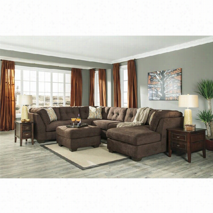 Ashley Delta City 4 Piece Right Sectional In Chocolate