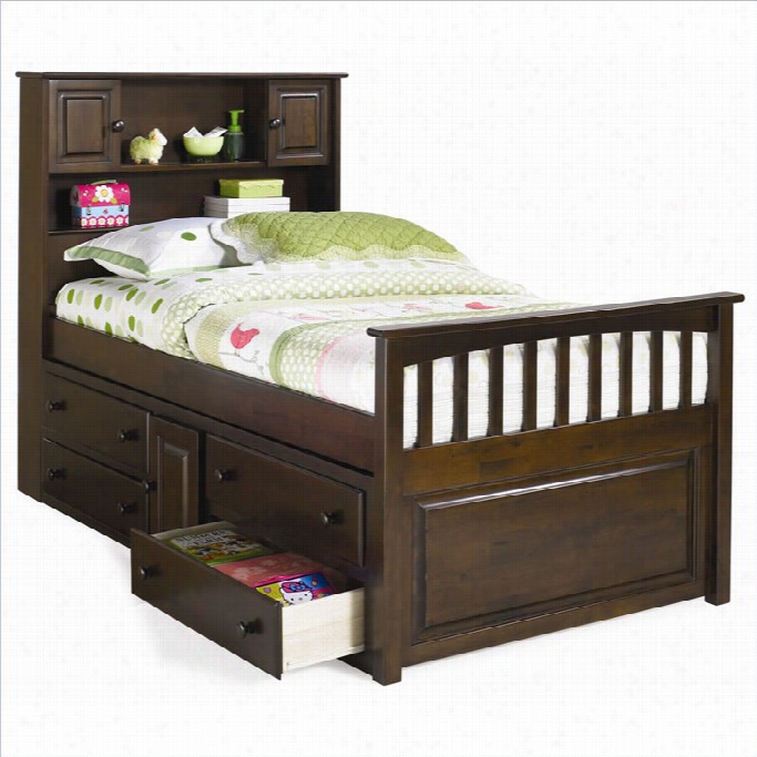 Atlantic Furniture Captain's Bookcase Bed With Underbed 4 Drawer Cest In Old Walnut-t Win