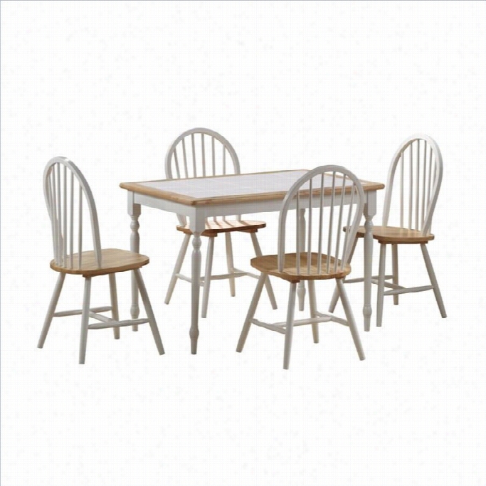 Boraam Tile Top 5 Piece Dining Set In White Andn Atural