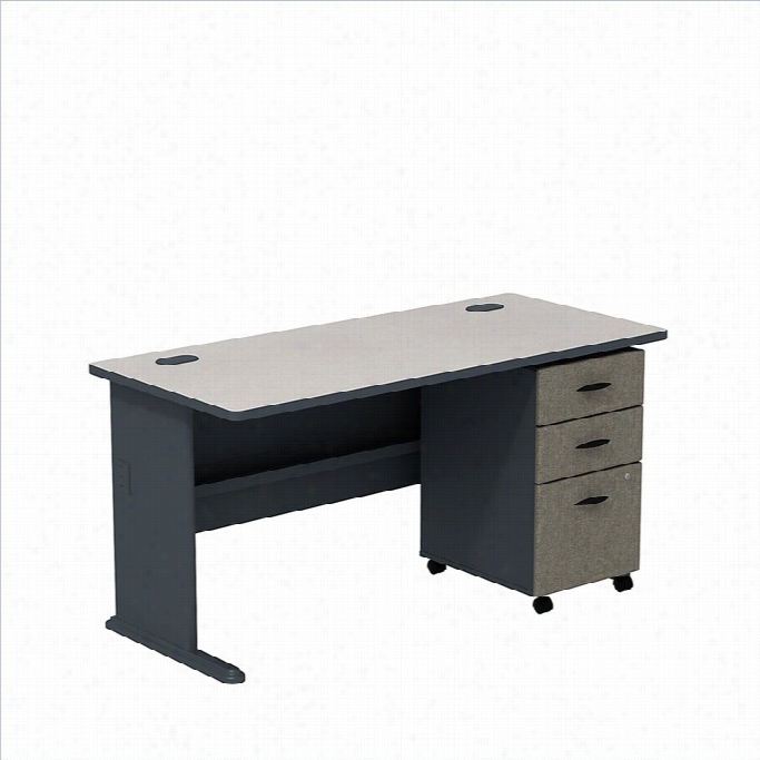 Bush Bbf Series A 60w X 27d Desk With 3dwr Mobile Pedest Al In Slate