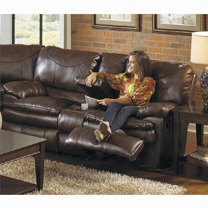 Catnapper Perez Power Recining Console Leather Loveseat Tavern Chestnut