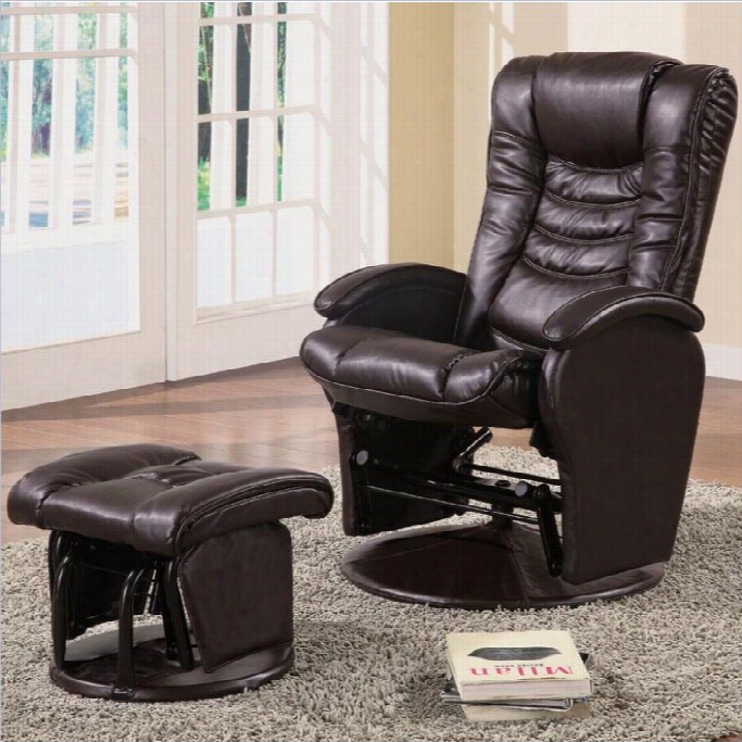 Coasfer Faux Leather Gli Der Recliner Chair With Ottoman In Brown