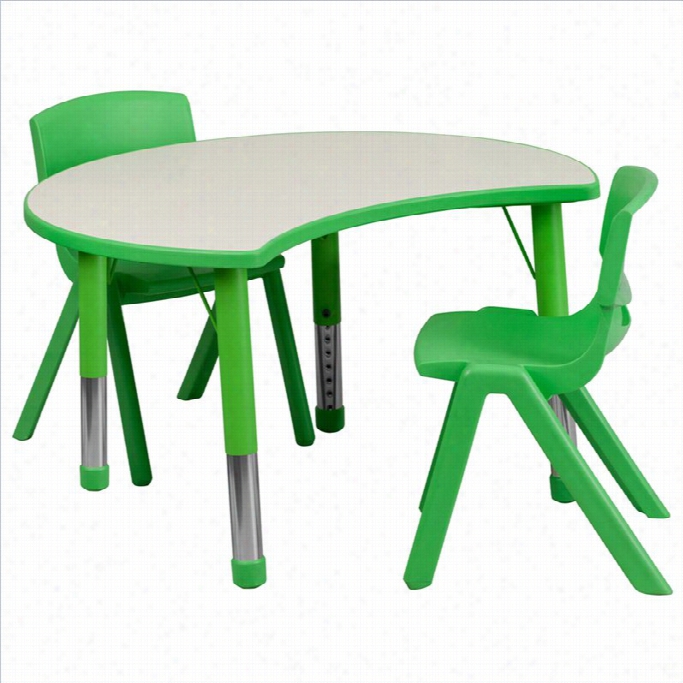 Flash Furniture Curved Plastic Activity Table Set With 2 School Syacking Chairs In Green