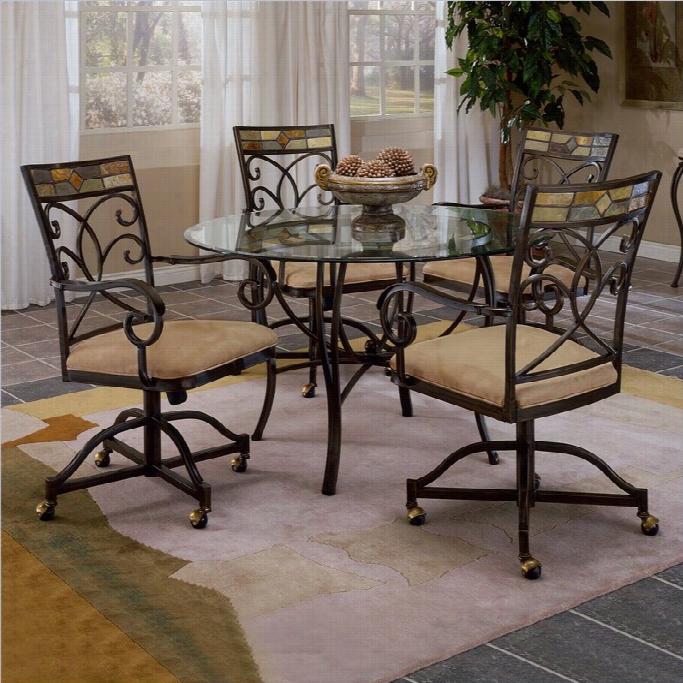 Hillsdale Popmei 5 Piece Round Dining Table Sharpen Through  Castered Chairs