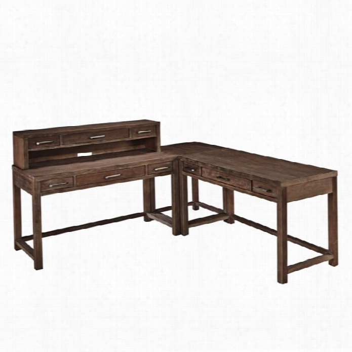 Home Styles Barnside Wood Corneer L Desk In Weathered Brown