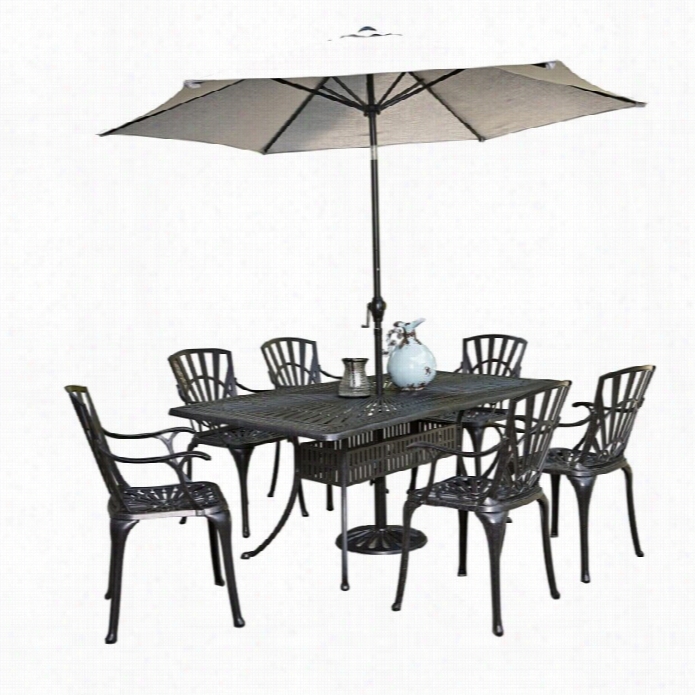 Home Styles Largo 7 Painting Patio Dining Set Attending Umbrella In Charcoal