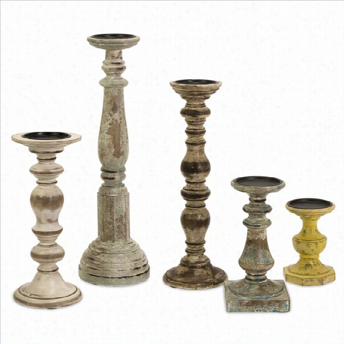 Iax Corporation Kanan Wood Candleholders  In Distressed Finishes (set Of 5)