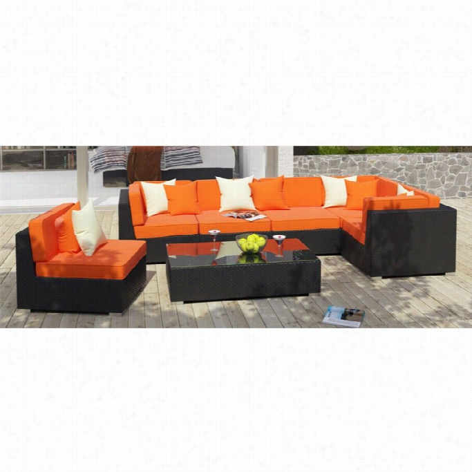 Modway Lambid 7 Piece Outdoor Sofa Sharpen In Expresso And Orange