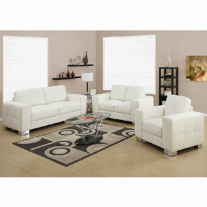 Monarch 3 Piece Leather Sofa Set In Ivory