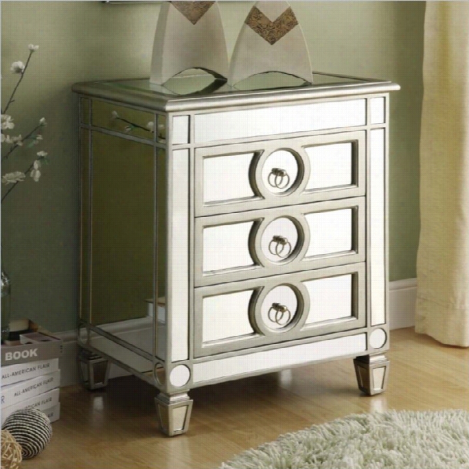 Monarch Accent Table In Mirrored Finish With 3 Drawers