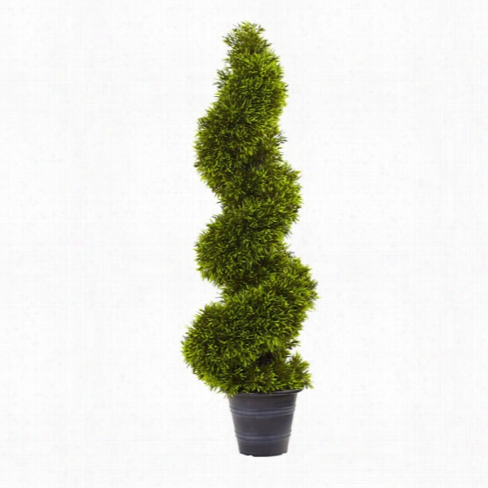 Nearly Natural 3' Gtass Piral Topiary With Deco Planter