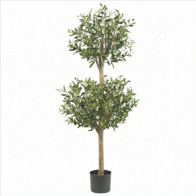 Nearly Natural 4.5' Olive Double Topiary Silk Tree In Green