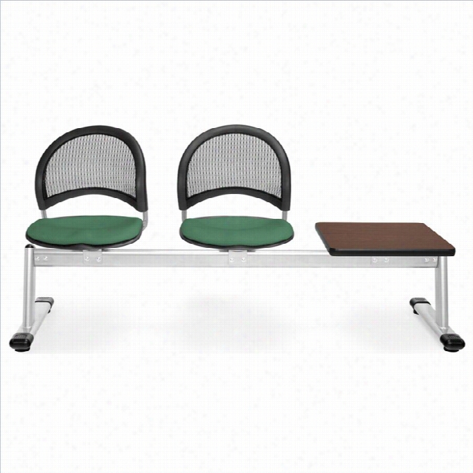 Ofm Moon 2 Seat Beam Seating With  Tabble In Shamrock Green And Mahogany