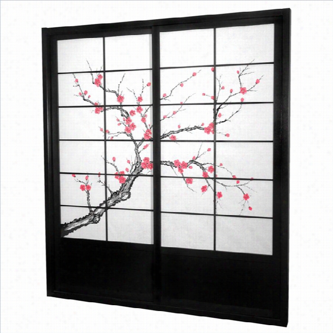 Oriental 7 ' Tall Cherry Blossom Shojisliding Door Kit In Black