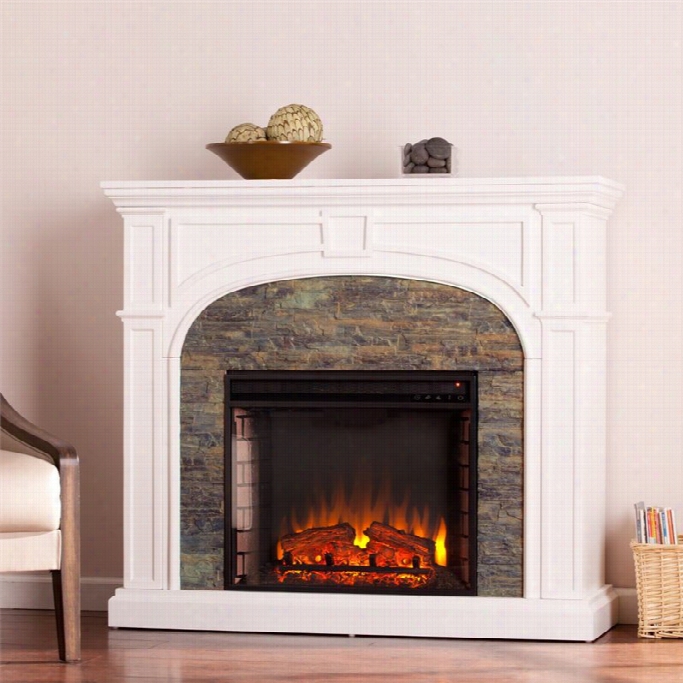 Southern Enterprises Tanaya Faux Stone Electrci Firepplace In White