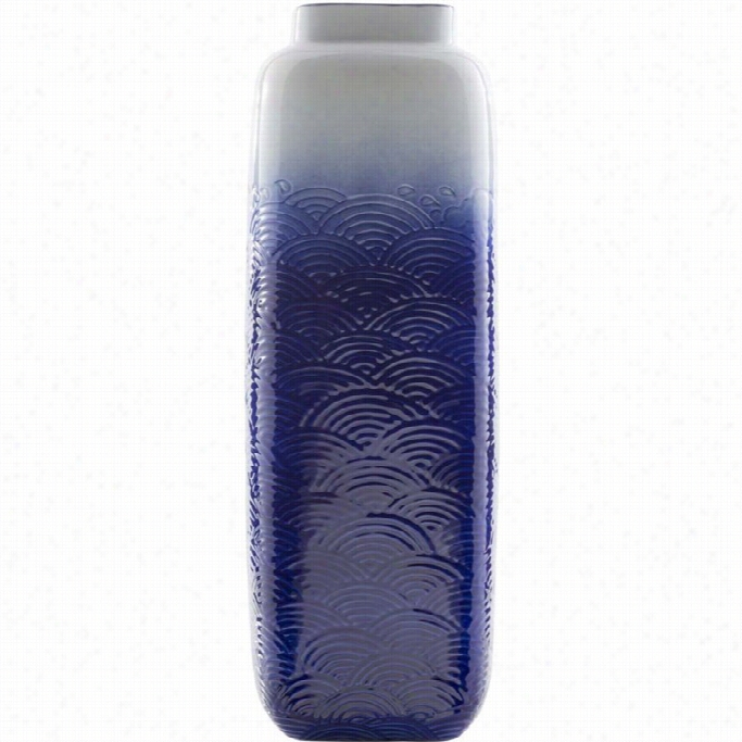 Surya Azul 14.57 Xx 4.72 Ceramic Vase In Glossy Blue And White